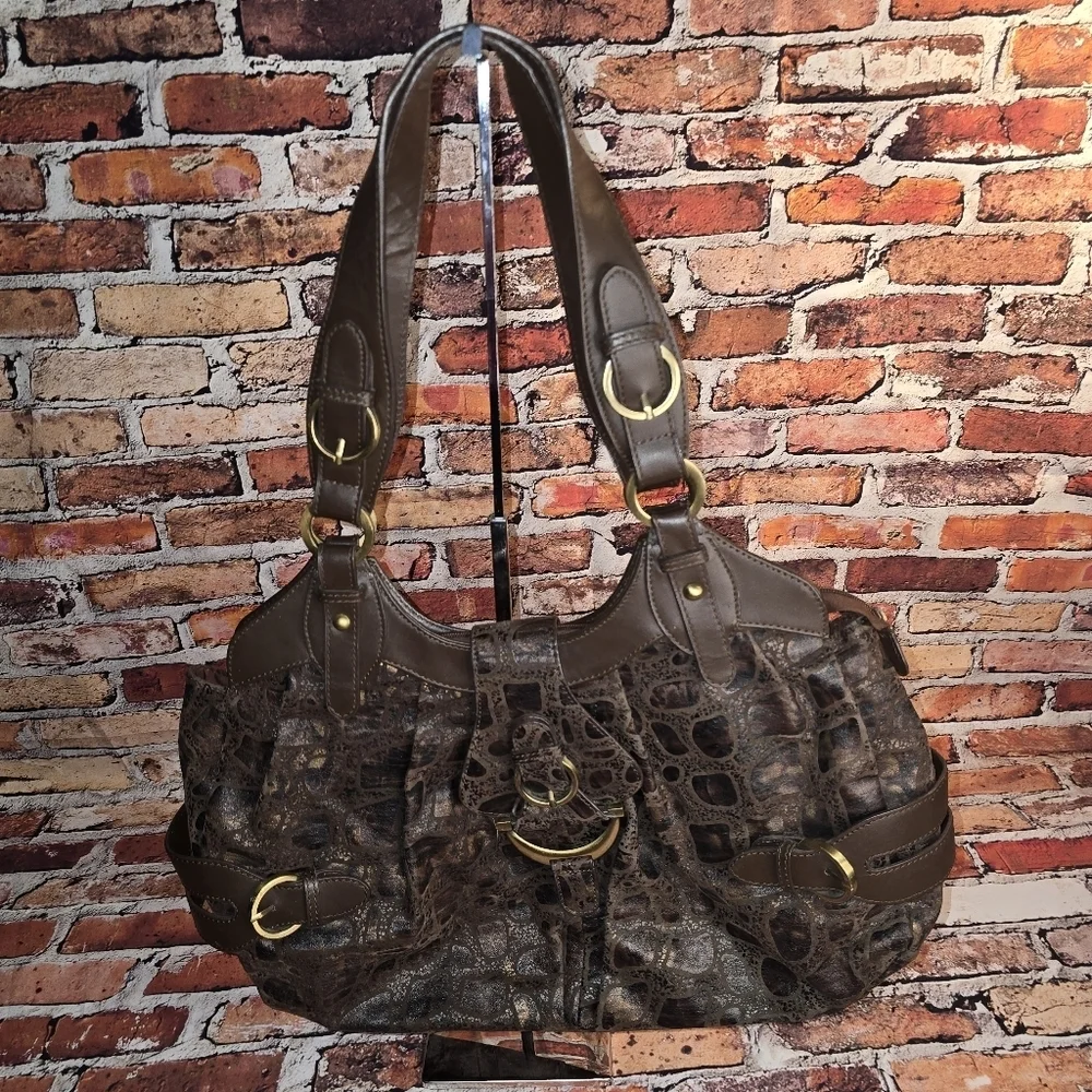 Charlie Lapson Hobo Bag Brown Crocodile Print